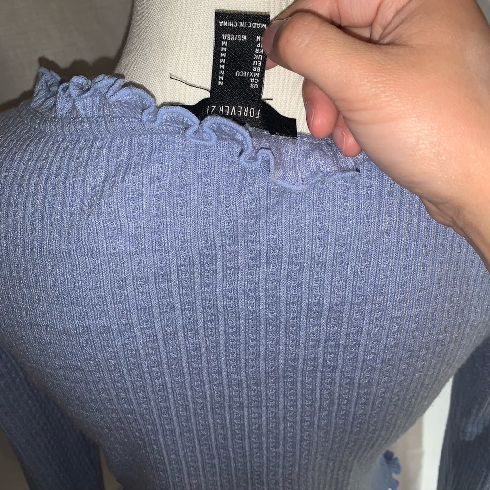 Forever 21 | Blue Open Crop Top+Ruffled Hems+Long Sleeve | Medium+Small - Picture 3 of 3